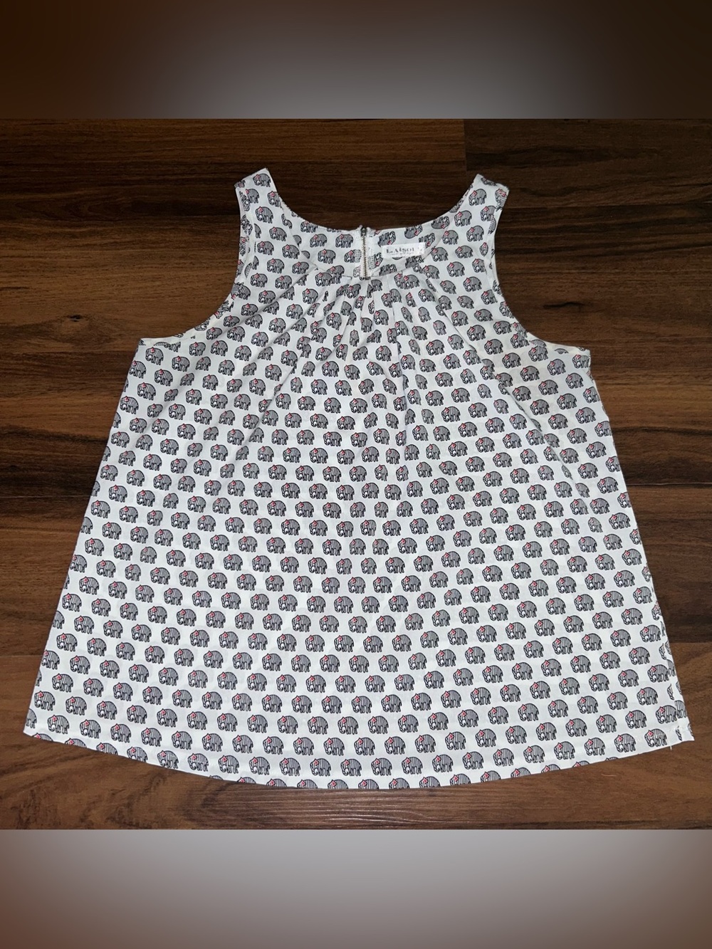 LA Soul Womens Tank Blouse Elephants All Over Print Back Zip White Black Medium